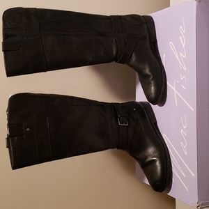 Marc Fisher black leather knee high boots, sz 10M, worn, good condition